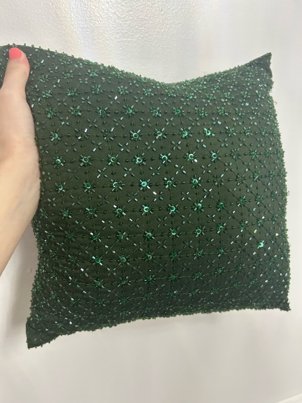 Pottery Barn Beaded Green Decorative Pillow
